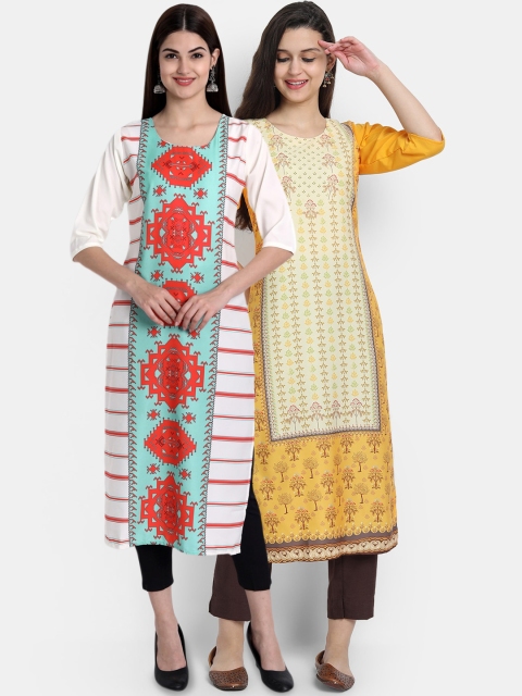

Ethnic basket Women Pack of 2 Printed Crepe Kurtas, White