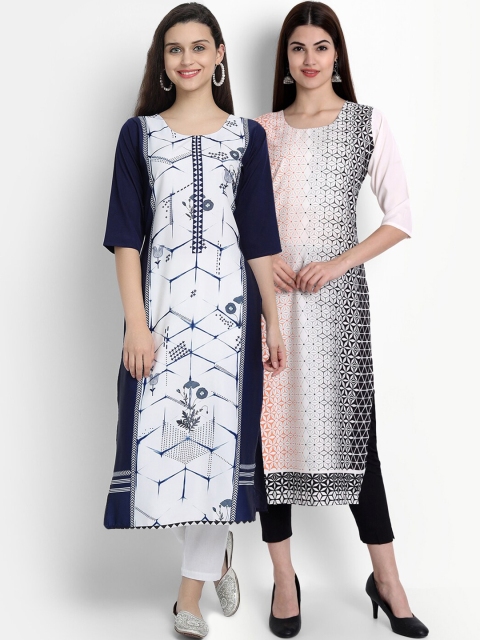 

Ethnic basket Women Pack Of 2 Navy Blue & White Printed Crepe Kurta