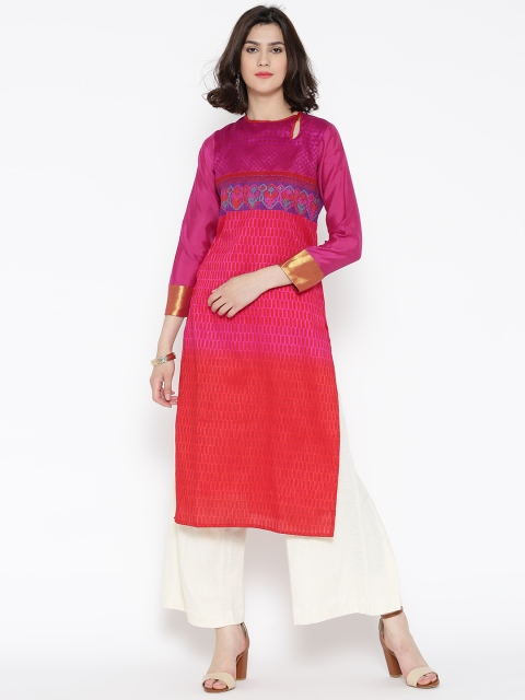 

Biba Women Pink & Red Patterned Straight Kurta