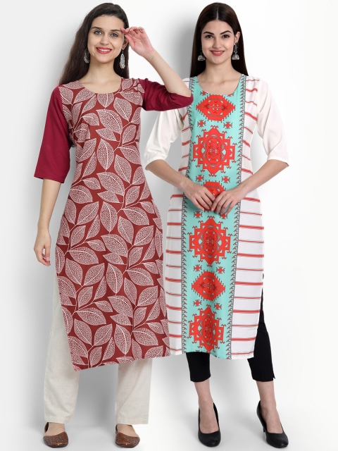Ethnic basket Women Pack of 2 Printed Crepe Kurtas, Red