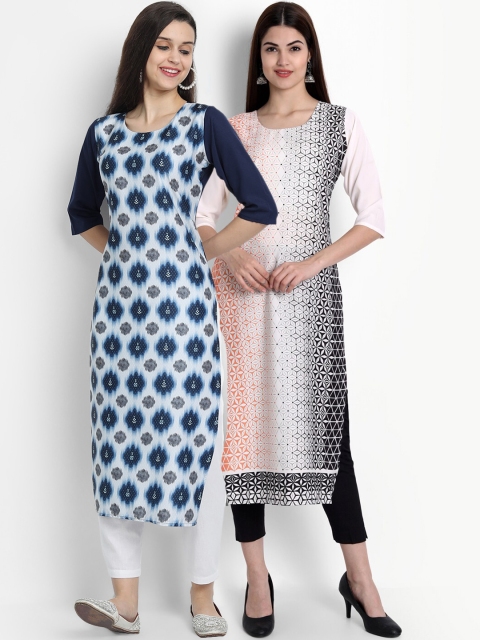

Ethnic basket Women Pack of 2 Printed Crepe Kurtas, Blue