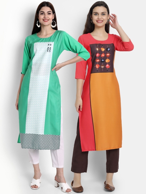 

Ethnic basket Women Pack of 2 Printed Crepe Kurtas, Pink