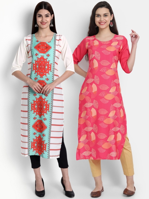 

Ethnic basket Women Pack Of 2 White & Red Ethnic Motifs Printed Crepe Kurta