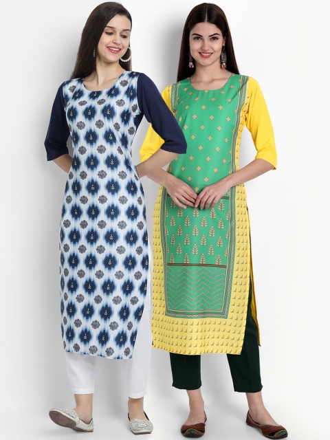 

Ethnic basket Women Pack of 2 Printed Crepe Kurtas, Blue