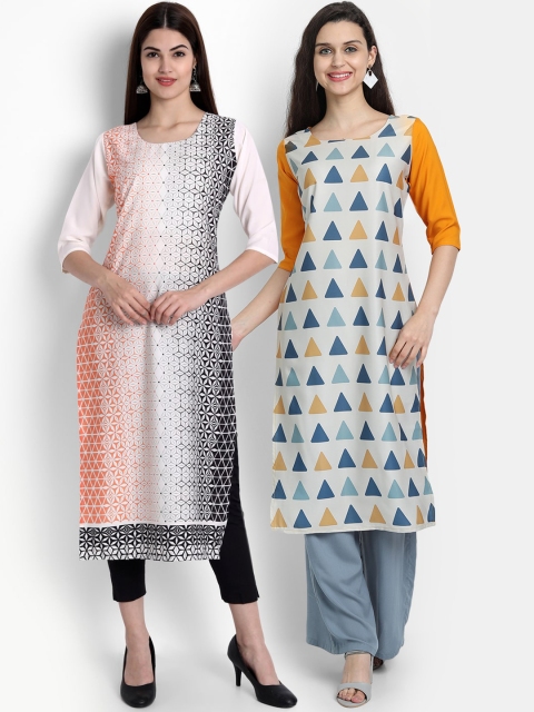 

Ethnic basket Women Pack of 2 Printed Crepe Kurtas, Grey