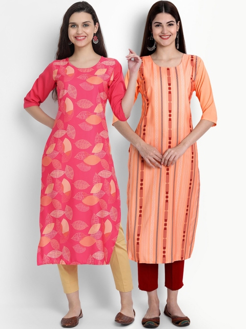 

Ethnic basket Women Pack of 2 Printed Crepe Kurtas, Pink