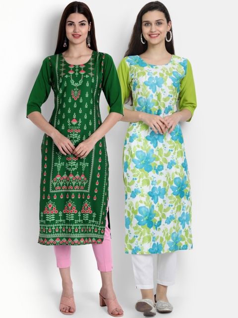 

Ethnic basket Women Pack of 2 Printed Crepe Kurtas, Green