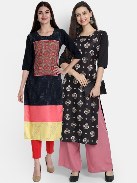 

Ethnic basket Women Pack of 2 Printed Crepe Kurtas, Blue