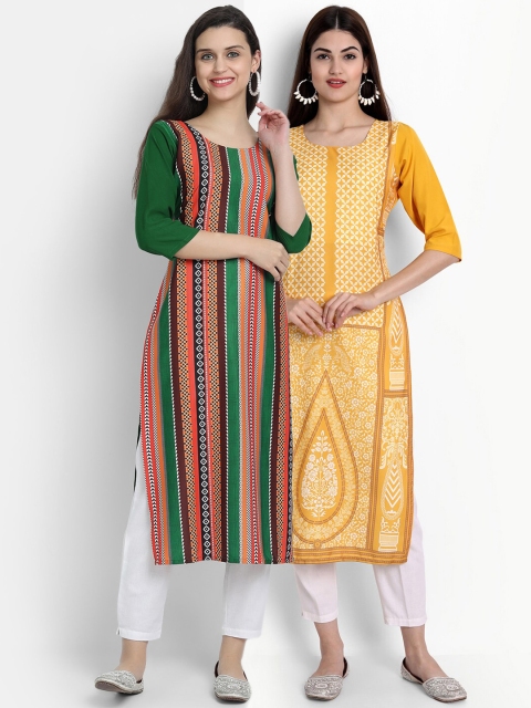 

Ethnic basket Women Pack of 2 Printed Crepe Kurtas, Green