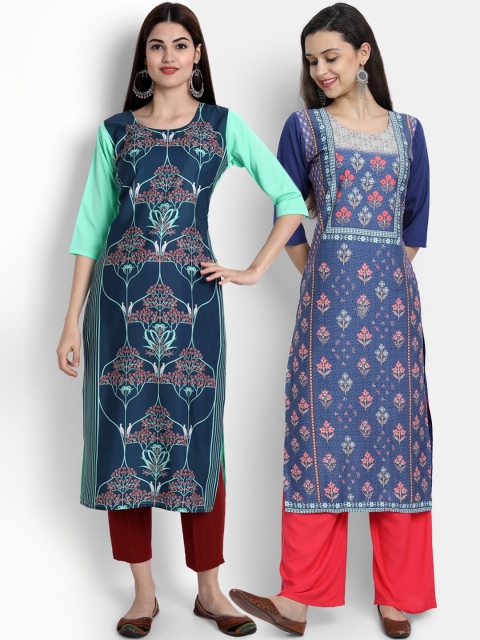 

Ethnic basket Women Pack Of 2 Blue Ethnic Motifs Printed Crepe Kurta