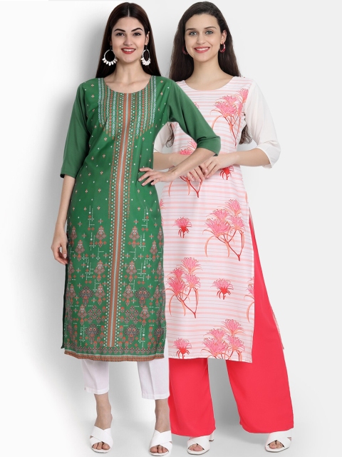 

Ethnic basket Women Pack Of 2 Green & White Digital Printed Crepe Kurta