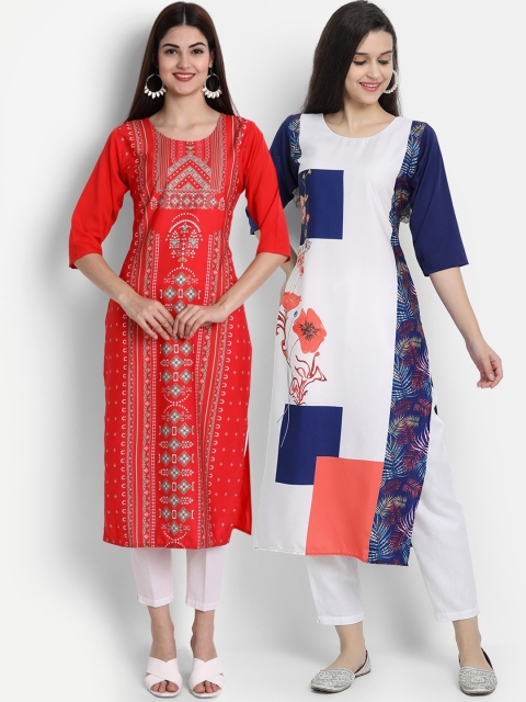 

Ethnic basket Women Red & Blue Pack Of 2 Digital Printed Crepe Kurta