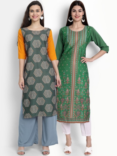 

Ethnic basket Women Pack Of 2 Printed Crepe Kurtas, Multi