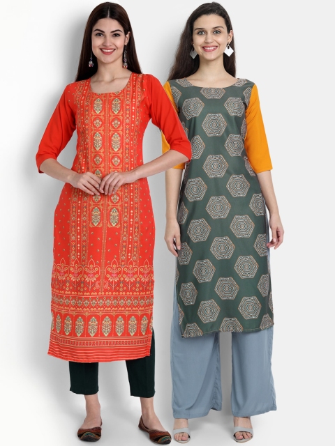 

Ethnic basket Women Pack-2 Ethnic Motifs Printed Floral Crepe Kurta, Multi