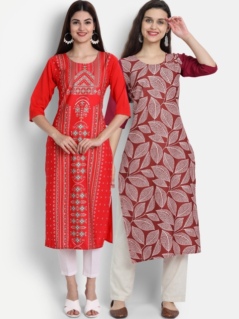 

Ethnic basket Women Pack Of 2 Red & Maroon Digital Printed Crepe Kurta