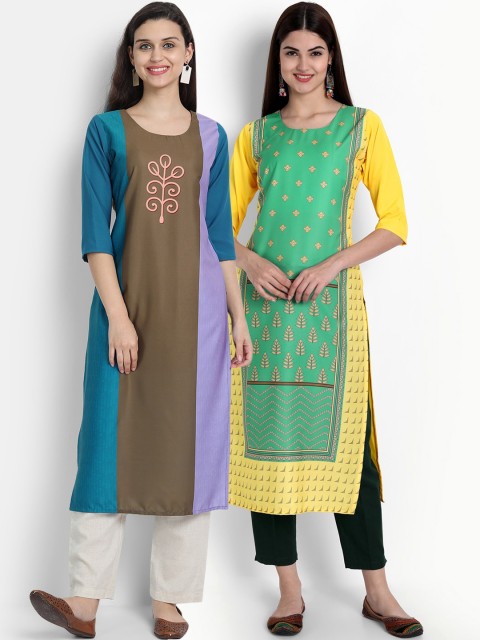 

Ethnic basket Women Multicoloured Pack Of 2 Digital Printed Crepe Kurta, Multi
