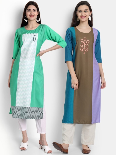 

Ethnic basket Women Pack Of 2 Printed Straight Kurta, Multi