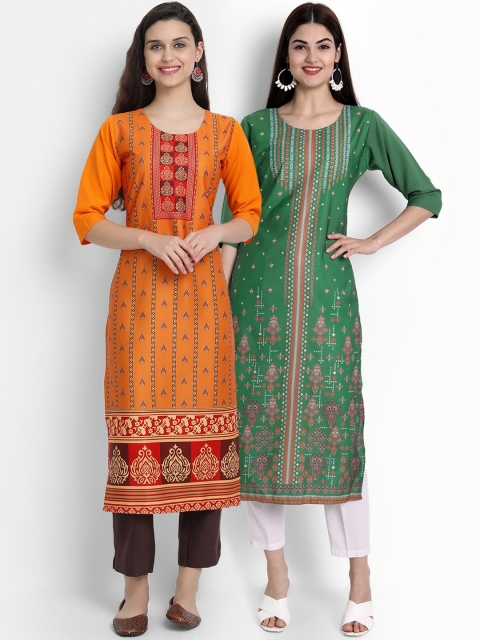 

Ethnic basket Women Pack Of 2 Printed Crepe Kurtas, Multi