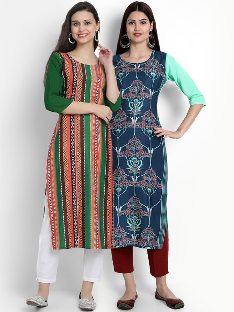 

Ethnic basket Women Pack-2 Ethnic Motifs Printed Floral Crepe Kurta, Multi