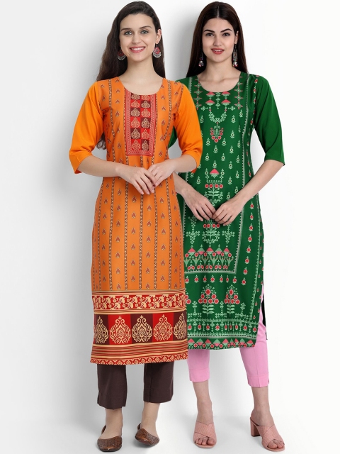 

Ethnic basket Women Pack Of 2 Ethnic Motifs Printed Floral Crepe Kurta, Mustard