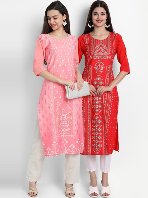 

Ethnic basket Set Of 2 Women Multicoloured Floral Printed Floral Crepe Kurta, Multi