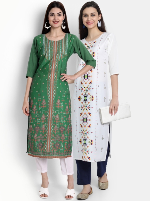 

Ethnic basket Women Pack Of 2 Green & White Digital Printed Crepe Kurta