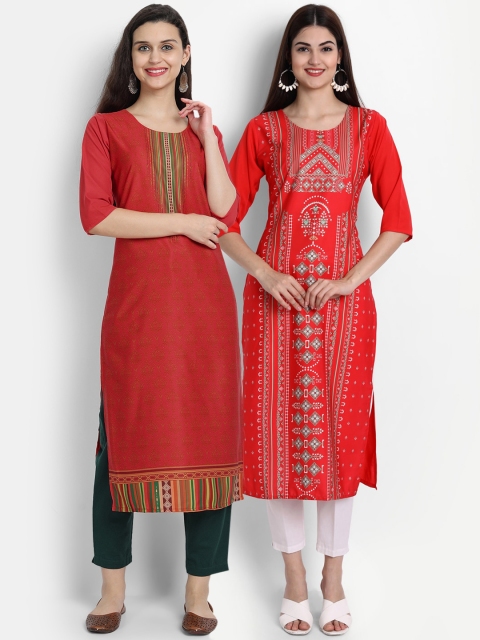 

Ethnic basket Women Pack of 2 Red & Maroon Digital Printed Straight Kurtas