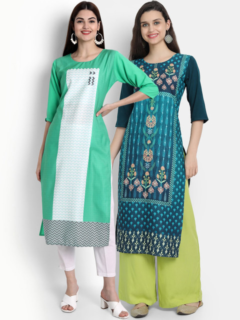 

Ethnic basket Women Pack Of 2 Printed Straight Kurta, Multi