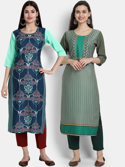 

Ethnic basket Women Pack-2 Ethnic Motifs Printed Floral Crepe Kurta, Multi