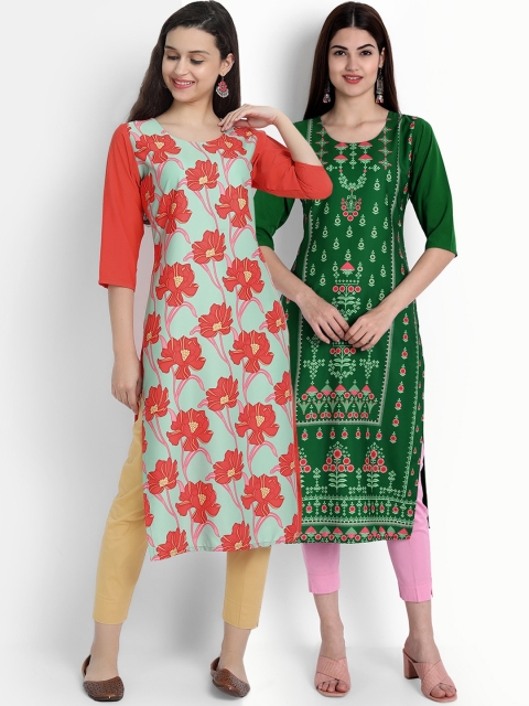 

Ethnic basket Set Of 2 Women Multicoloured Floral Printed Floral Crepe Kurta, Multi
