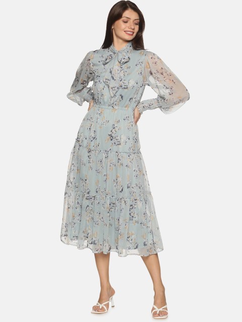 

ISU Blue Floral Chiffon Midi Dress