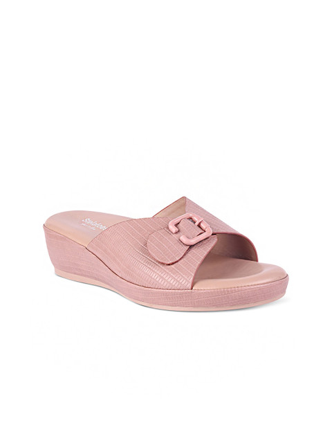 

Stelatoes Women Pink Textured Open Toe Flats with Buckles