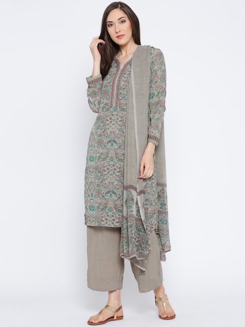

Biba Women Olive Green Floral Kurta with Palazzos & Dupatta