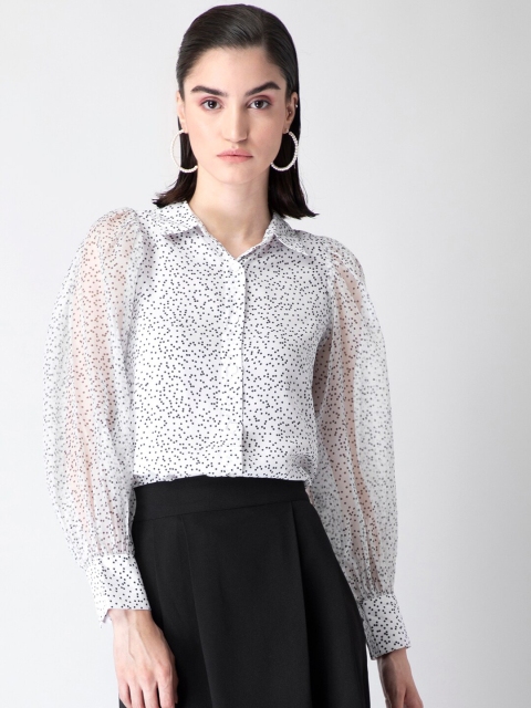 

FabAlley White Print Georgette Shirt Style Top