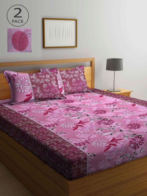

KLOTTHE Pink & White Floral 210 TC 2 Queen Bedsheet with 4 Pillow Covers