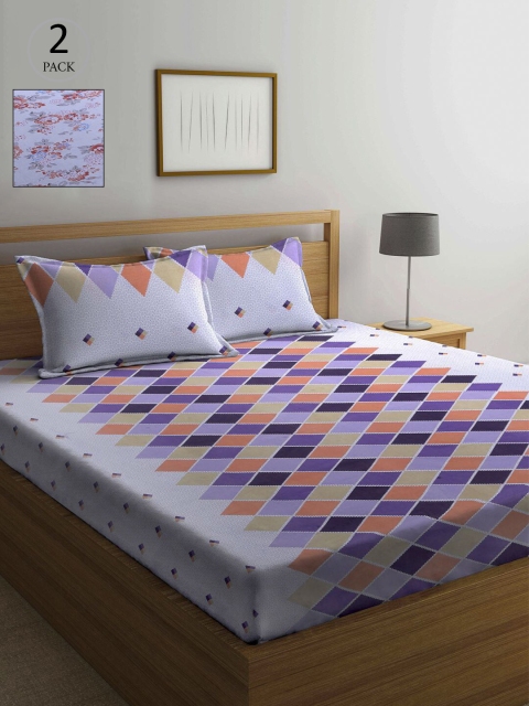 

KLOTTHE Peach-Coloured & White 210 TC Pure Cotton 2 Queen Bedsheet with 4 Pillow Covers