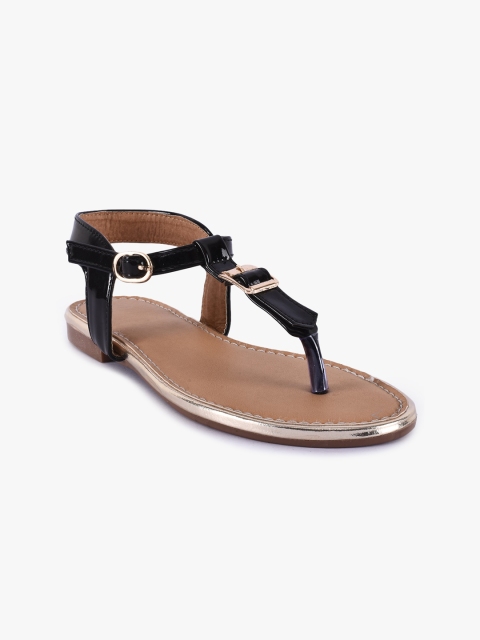 

BuckleUp Women Black & Brown T-Strap Flats