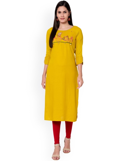 

KALINI Women Mustard Yellow Embroidered Thread Work Kurta