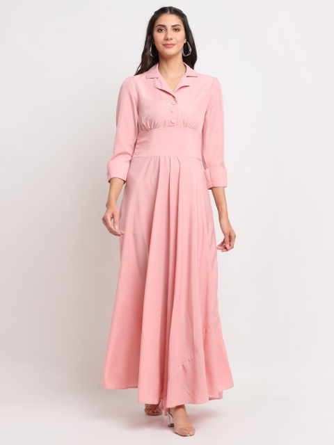 

emeros Pink Solid Shirt Collar Crepe Empire Dress