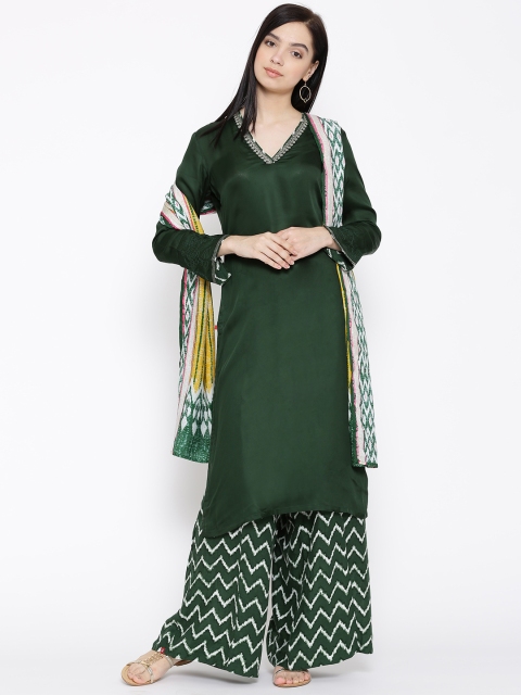 

Biba Green Printed Kurta with Palazzo Trousers & Dupatta