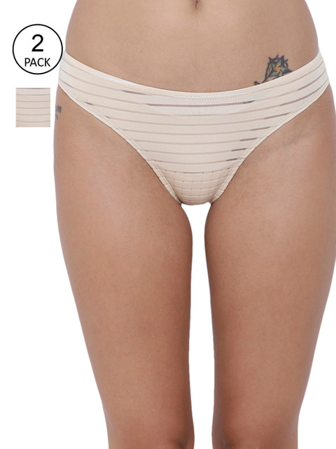

BASIICS by La Intimo Women Pack Of 2 Nude Striped Travieso Basic Briefs BCPBR020B0LL