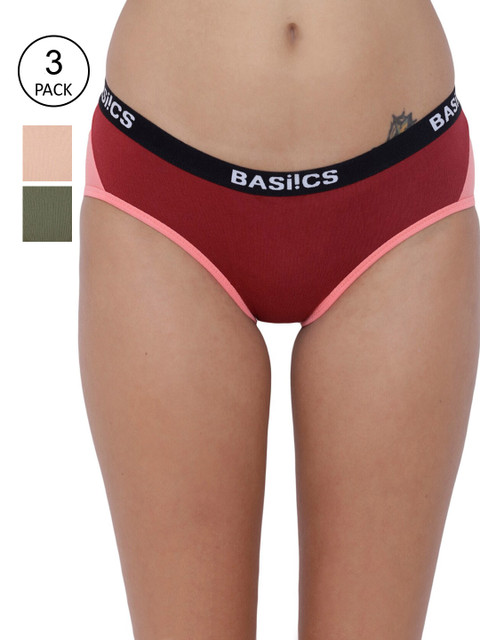 

BASIICS by La Intimo Women Pack of 3 Hipster Briefs - BCPHP010CBDL, Pink