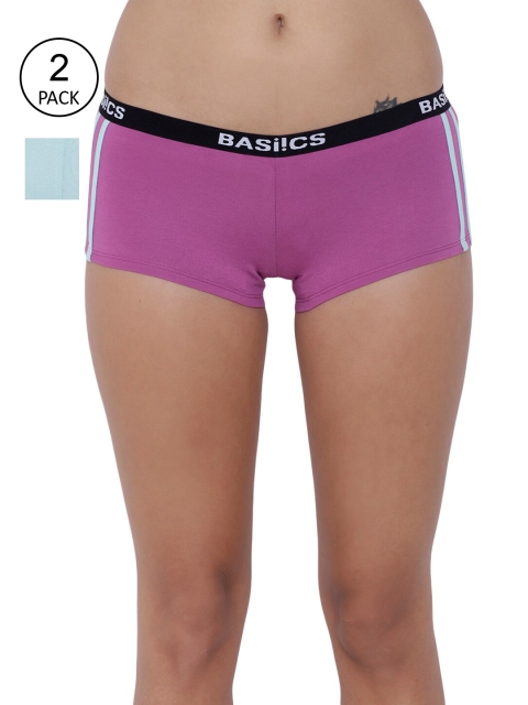 

BASIICS by La Intimo Women Pack of 2 Purple & Sea Green Boyshorts BCPBS020B0EK