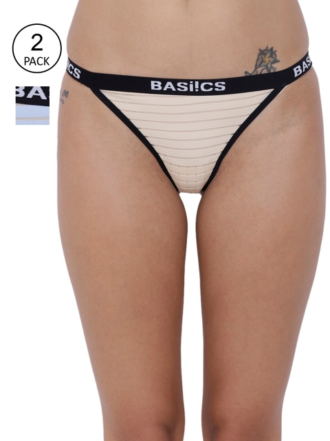 

BASIICS by La Intimo Women Pack of 2 Thongs - BCPTH010B08L, Beige