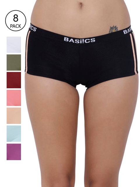 

BASIICS by La Intimo Women Pack of 8 Solid Low Waist Boyshort Panty, Pink