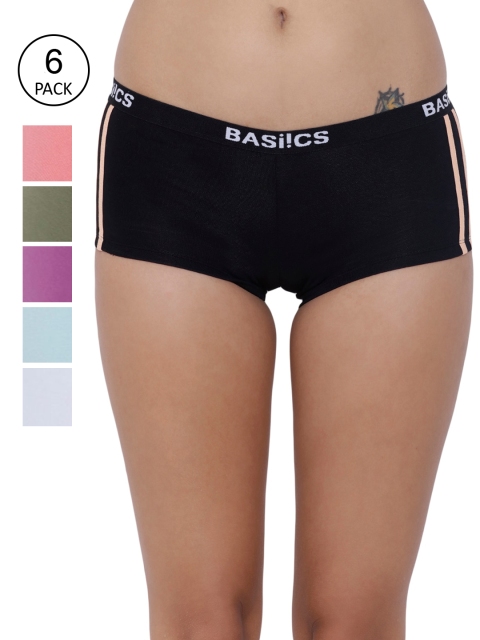 

BASIICS by La Intimo Women Pack of 6 Black & White Boy Shorts BCPBS020F0BL