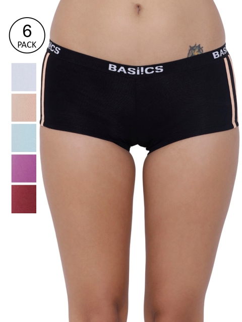 

BASIICS by La Intimo Women Set Of 6 Multicoloured Cotton Boy Shorts BCPBS020F09D, Multi