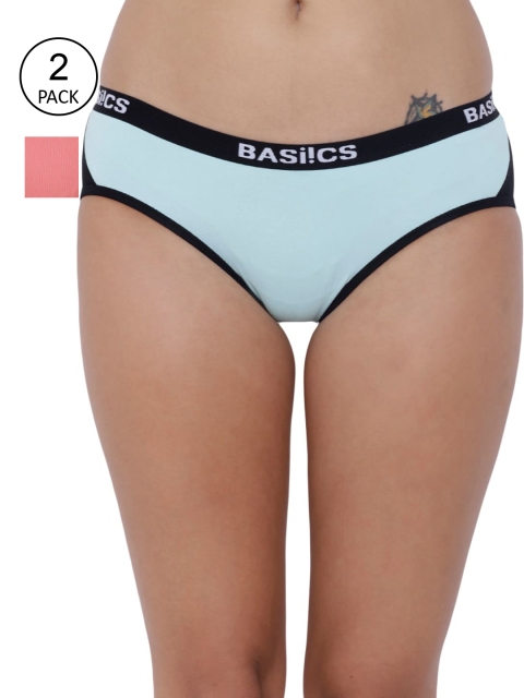 

BASIICS by La Intimo Women Pack Of 2 Multicoloured Solid Hipster Briefs, Multi