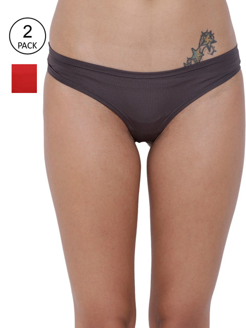

BASIICS by La Intimo Women Pack of 2 Solid Low Waist Hipsters, Brown