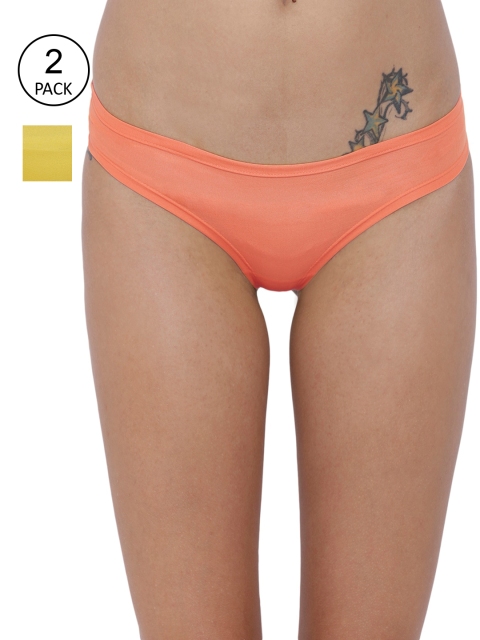 

BASIICS by La Intimo Pack of 2 Peach & Yellow Semi-Seamless Briefs